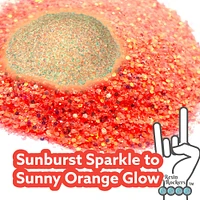 Glamour and Sunburst Sparkle to Sunny Orange Glow in the Dark Pixie for Poxy Color Changing Medium Chunky Glitter Mix