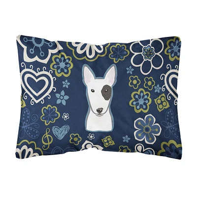 Caroline's Treasures BB5060PW1216 Blue Flowers Bull Terrier Canvas Fabric Decorative Pillow patio-furniture-pillows