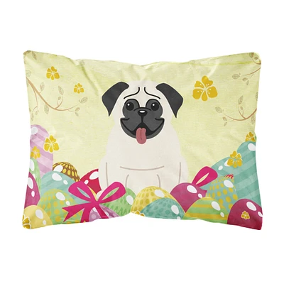 "Caroline's Treasures BB6004PW1216 Easter Eggs Pug Cream Canvas Fabric Decorative Pillow, Multicolor, 12Hx16W"