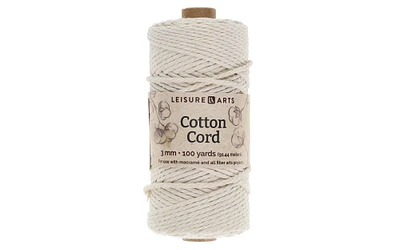 Essentials By Leisure Arts Macram� Cotton Cord 3mm 100 yard spool, Natural color, for knotting, macram� and fiber arts projects, 100% cotton cord, no tangle spool