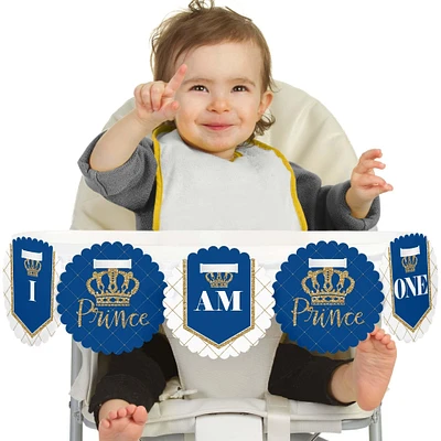 Big Dot of Happiness Royal Prince Charming 1st Birthday Highchair Decor - I Am One - First Birthday High Chair Banner
