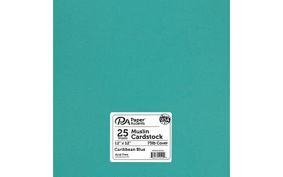 PA Paper Accents Textured Cardstock 12" x 12" Caribbean Blue, 73lb colored cardstock paper for card making, scrapbooking, printing, quilling and crafts, 25 piece pack