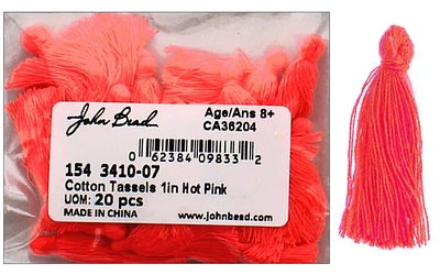 John Bead Tassel 1" Cotton 20pc Hot Pink