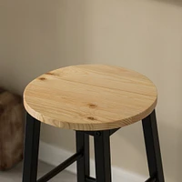 Wooden Rustic Round Bar Stool with Footrest for Indoor and Outdoor