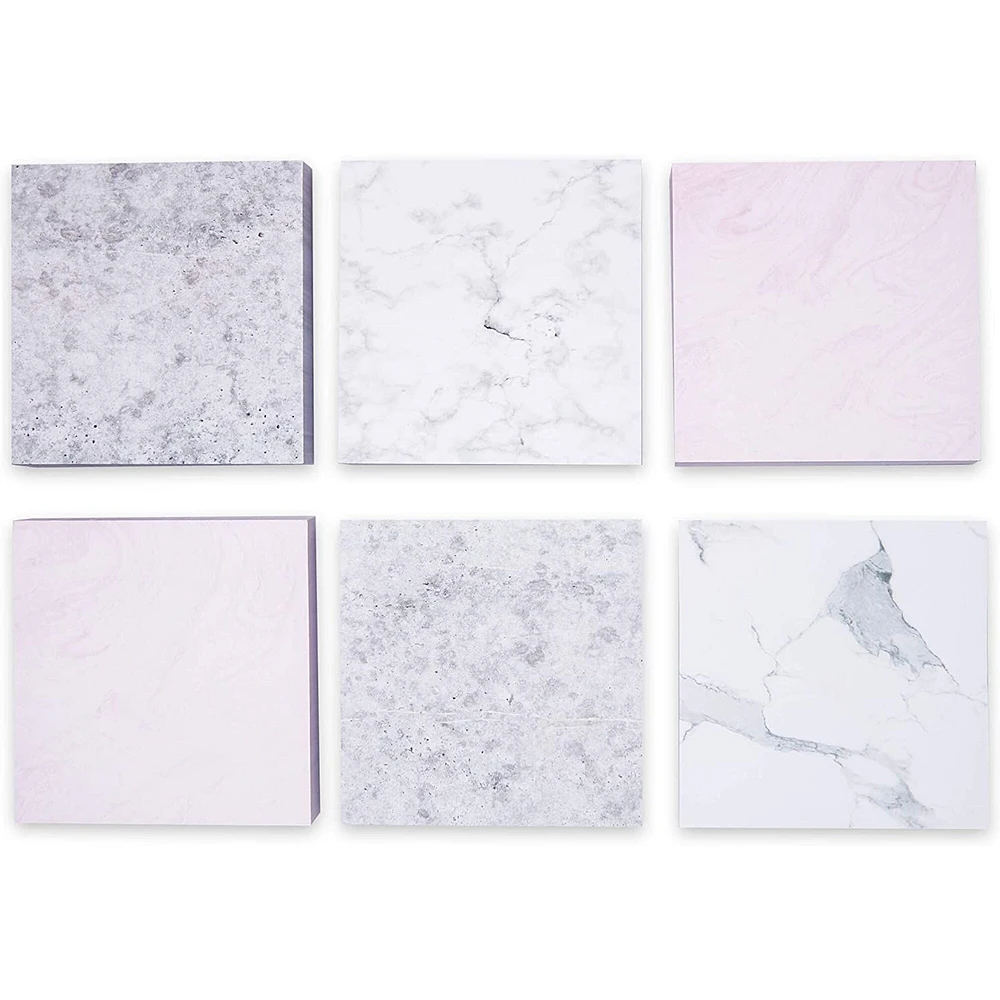 6 Pack Marble Sticky Notes, Memo Notepads with 100 Sheets Each for Office Supplies, 6 Designs (3.5 In)