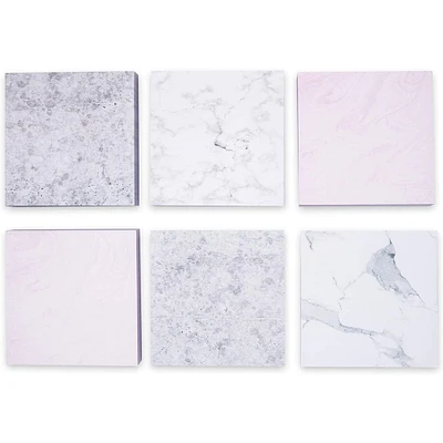 6 Pack Marble Sticky Notes, Memo Notepads with 100 Sheets Each for Office Supplies, 6 Designs (3.5 In)