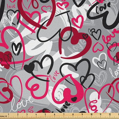 Ambesonne Love Fabric by The Yard, Romantic Random Hand Drawn Style Hearts and Love Words Crazy Romance Valentines, Decorative Satin Fabric for Home Textiles and Crafts, Multicolor