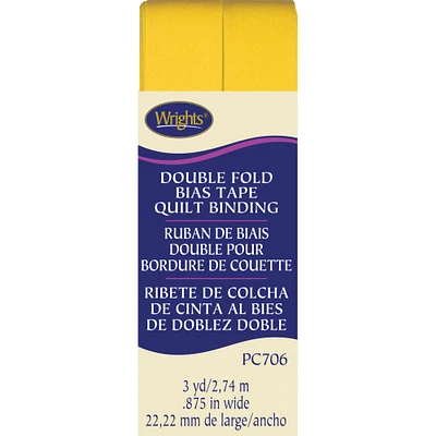 Wrights Double Fold Quilt Binding .875"X3yd-Yellow