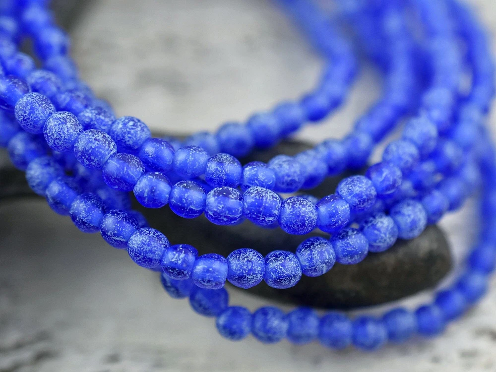 *50* 4mm Turquoise Etched Matte Cobalt Round Druk Beads