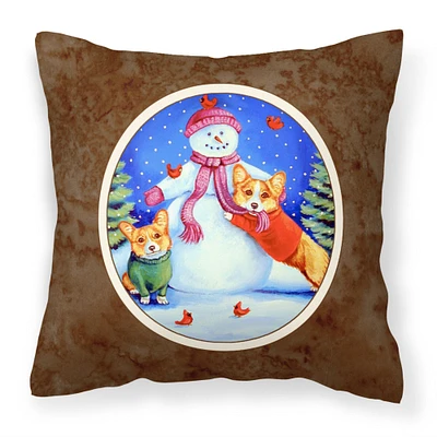 "Caroline's Treasures Snowman with Corgi Fabric Decorative Pillow 7048PW1414, 14Hx14W, Multicolor"