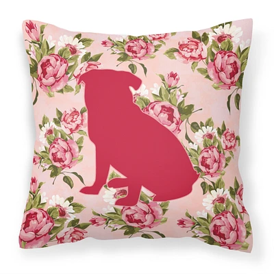 "Caroline's Treasures BB1084-RS-PK-PW1414 Pug Shabby Chic Pink Roses Pillow, 14"" x 14"", Multicolor"