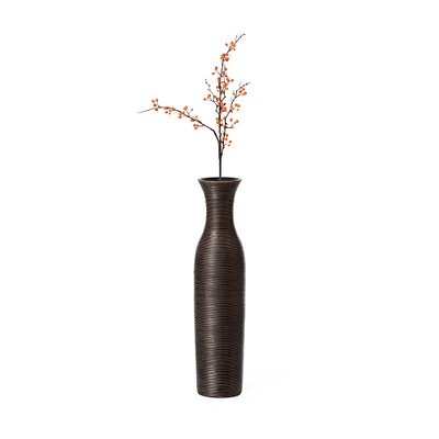 Tall Decorative Modern Ribbed Trumpet Design Brown Floor Vase - Contemporary Home Decor, Stylish Accent Piece for Living Room, Dining Room, or Entryway - Statement Vase for Flowers and Greenery