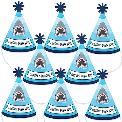 Big Dot of Happiness Shark Zone - Mini Cone Jawsome Party or Birthday Party Hats - Small Little Party Hats - Set of 8