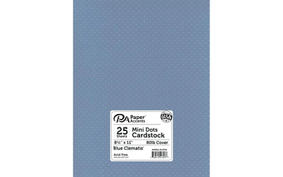 PA Paper Accents Mini Dots Cardstock 8.5" x 11" Blue Clematis, 80lb colored cardstock paper for card making, scrapbooking, printing, quilling and crafts, 25 piece pack