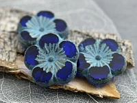 21mm Turquoise Washed Sapphire Hibiscus Flower Bead