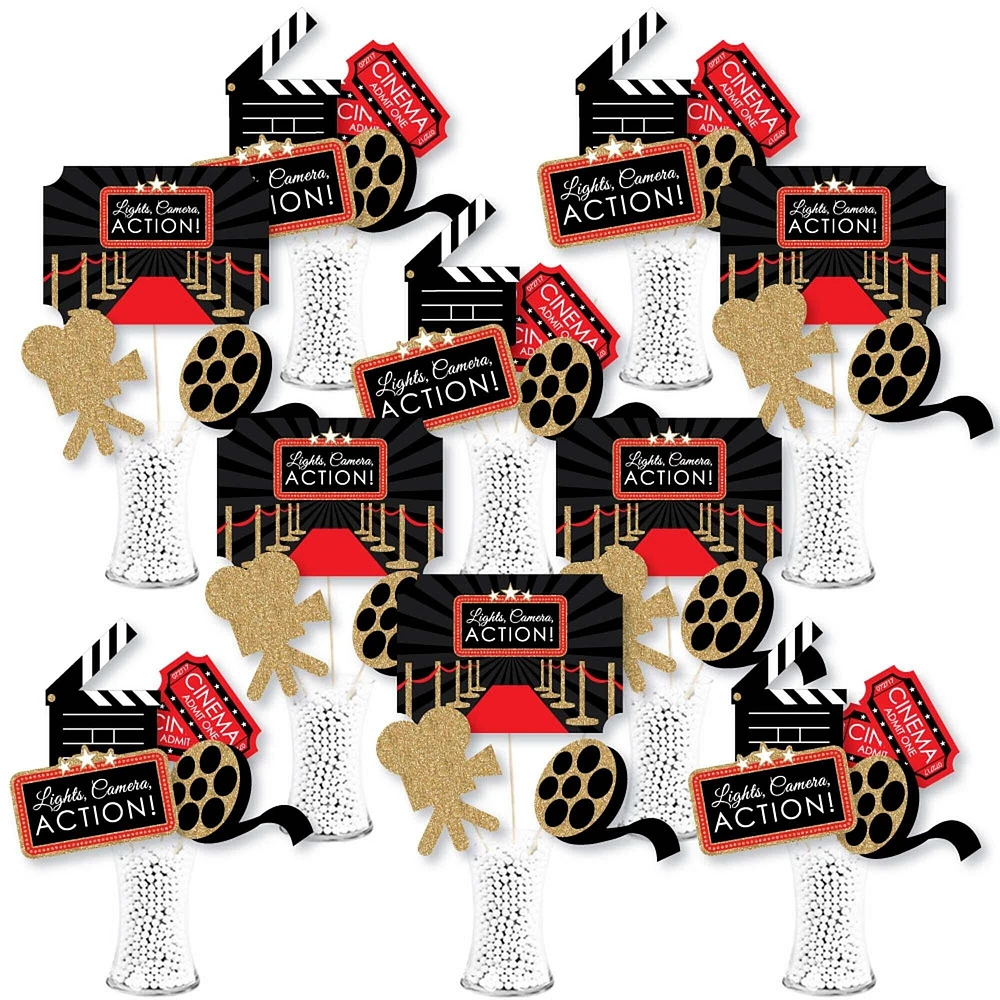 Big Dot of Happiness Red Carpet Hollywood - Movie Night Party Centerpiece Sticks - Showstopper Table Toppers - 35 Pieces