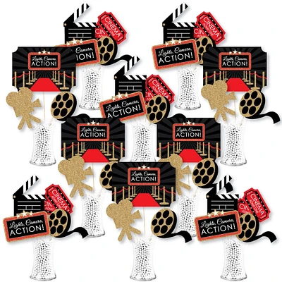 Big Dot of Happiness Red Carpet Hollywood - Movie Night Party Centerpiece Sticks - Showstopper Table Toppers - 35 Pieces