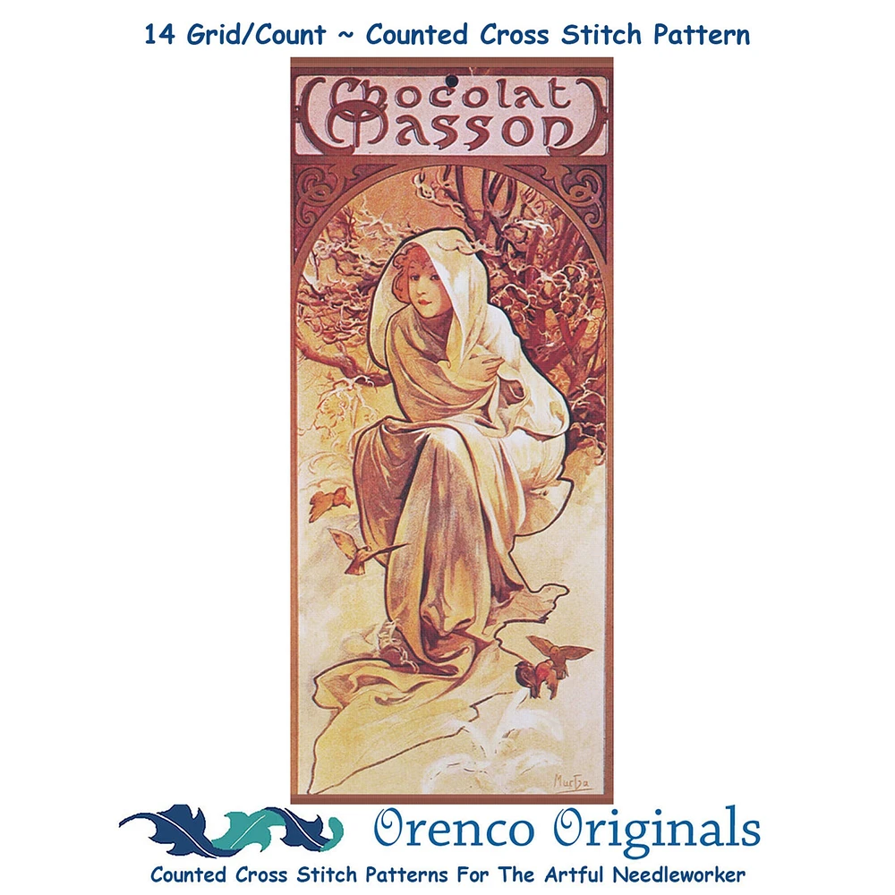 Art Nouveau Alphonse Mucha's Winter Chocolat Counted Cross Stitch Chart Pattern