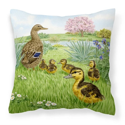 "Caroline's Treasures Mallard & Ducklings by Sarah Adams Canvas Decorative Pillow, 14"" x 14"", Multicolor"