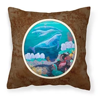 "Caroline's Treasures Dolphin Familty Swimming Fabric Decorative Pillow 7143PW1414, 14Hx14W, Multicolor"