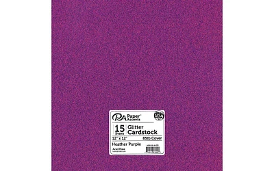 PA Paper Accents Glitter Cardstock 12" x 12" Heather Purple, 85lb colored cardstock paper for card making, scrapbooking, printing, quilling and crafts, 15 piece pack