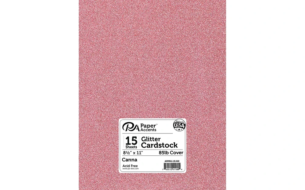 PA Paper Accents Glitter Cardstock 8.5" x 11" Canna, 85lb colored cardstock paper for card making, scrapbooking, printing, quilling and crafts, 15 piece pack