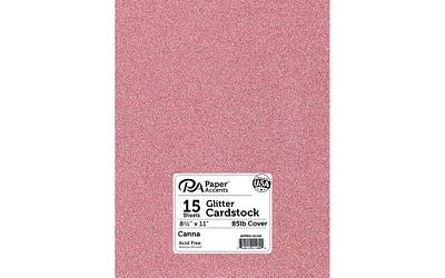 PA Paper Accents Glitter Cardstock 8.5" x 11" Canna, 85lb colored cardstock paper for card making, scrapbooking, printing, quilling and crafts, 15 piece pack