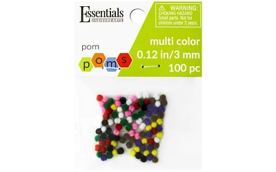 Essentials by Leisure Arts  Pom Poms - Multi - 3mm - 100 piece pom poms arts and crafts - assorted pompoms for crafts - craft pom poms - puff balls for crafts