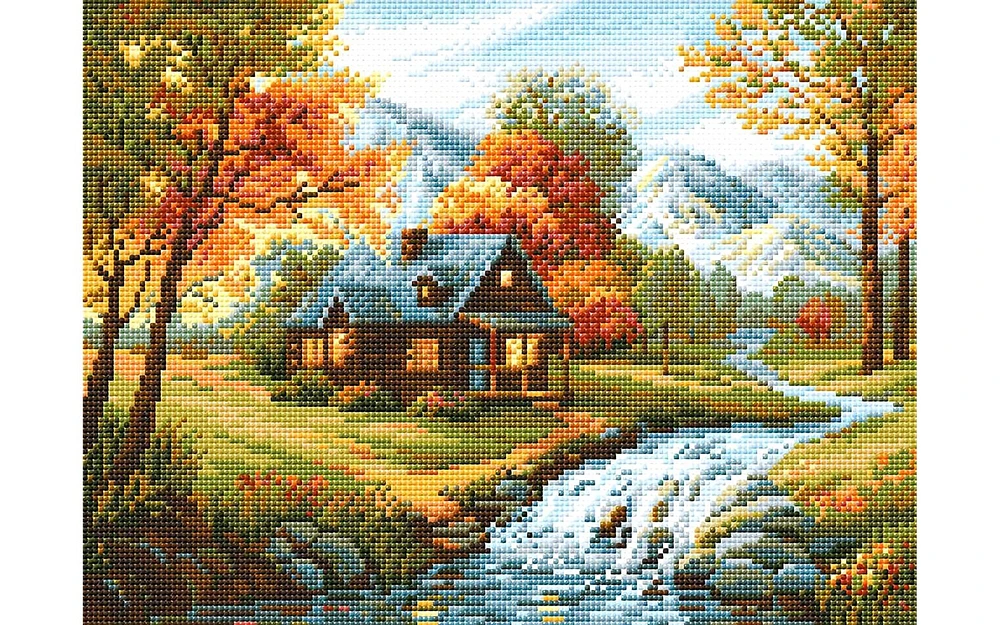 Riolis Diamond Mosaic Kit Autumn View, 7.75" x 7.75", for all skill levels, beautiful, vibrant diamond painting, for home decor and gifts, all supplies included