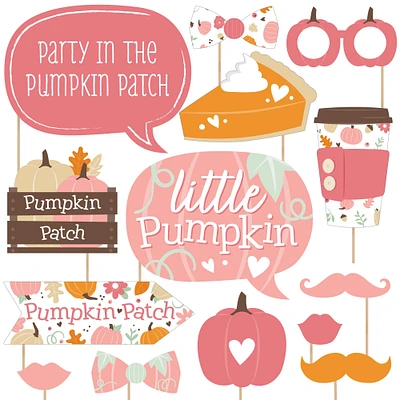 Big Dot of Happiness Girl Little Pumpkin - Fall Birthday Party or Baby Shower Photo Booth Props Kit - 20 Count