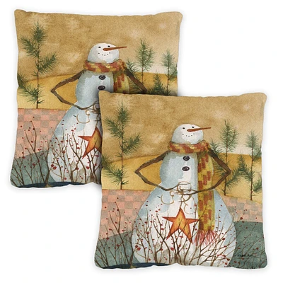 Americana Snowman Decorative Winter Indoor/Outdoor Pillow Cover (set of 2)
