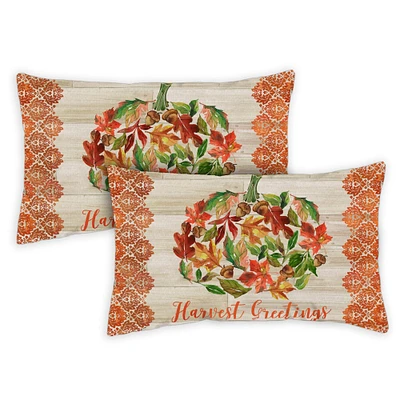 Harvest Greetings Decorative Thanksgiving Indoor/Outdoor Pillow Cover (set of 2)