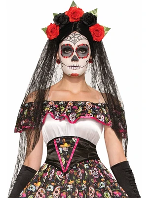 Day Of The Dead Headband With Flowers Costume Accessory
