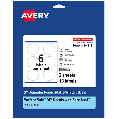 Avery Round Labels with Sure Feed, 3" Diameter