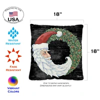 Santa Wreath Decorative Christmas Indoor/Outdoor Pillow Cover (set of 2)