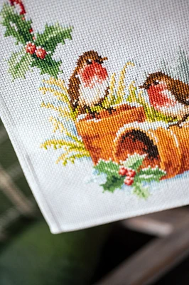 Vervaco Counted Cross Stitch Table Runner Kit 11.6"X40.8"-Robin in Winter  (11 Count)