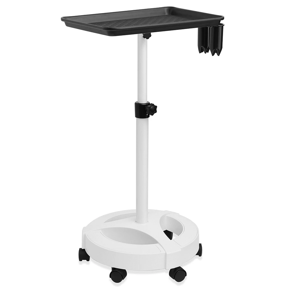 Saloniture Rolling Salon Aluminum Instrument Tray - Portable Hair Stylist Trolley with Accessory Caddy and Mat