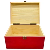 RED Unfinished Wood Classic Box with Hinged Lid for Arts, Crafts, Hobbies, and Home Storage - 10.62" x 7.87" x 5.51" in Inches