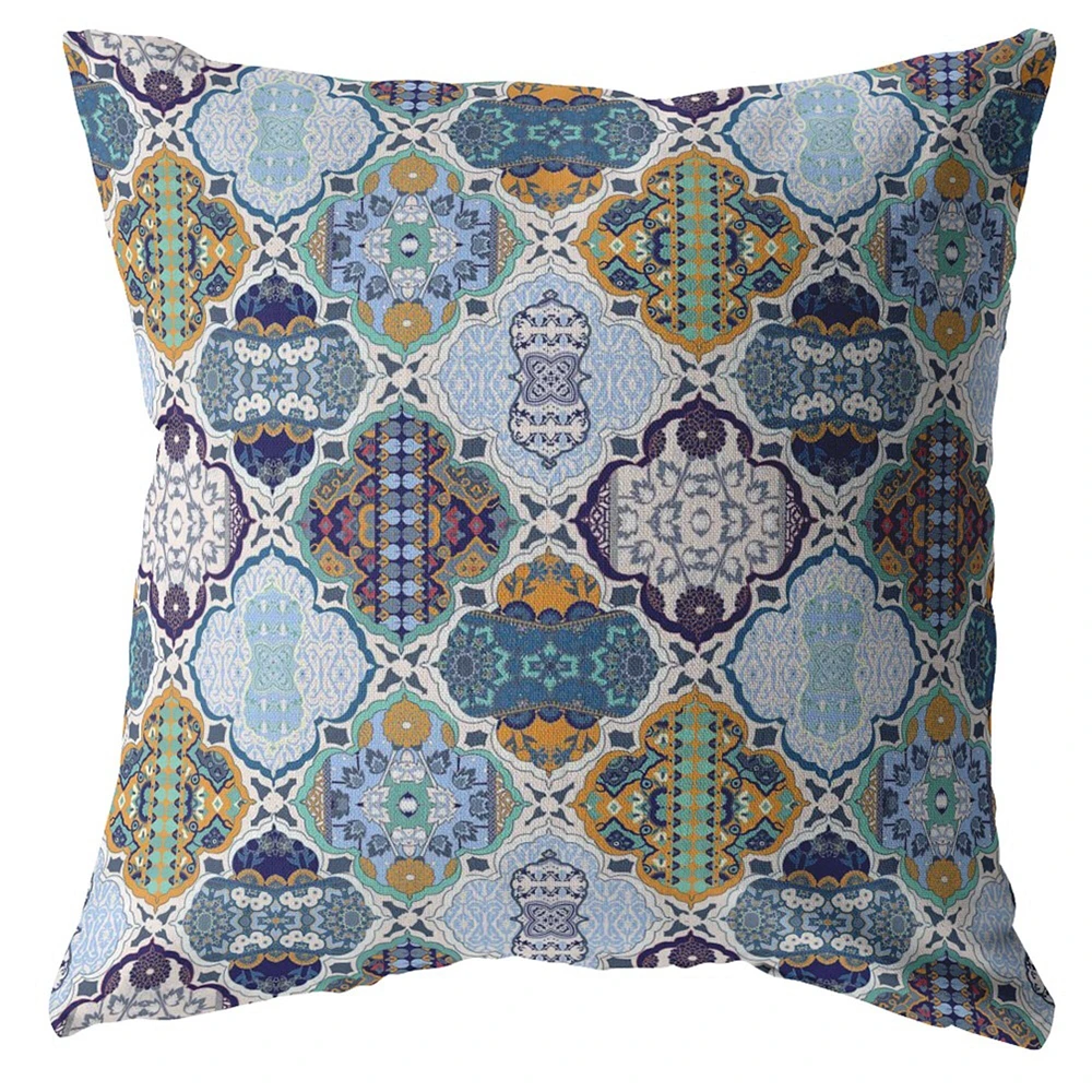 28 Orange Blue Trellis Indoor Outdoor Throw Pillow