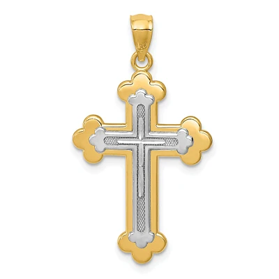 14K Two Tone Gold Budded Cross Pendant Charm Jewelry 26 x 18 mm