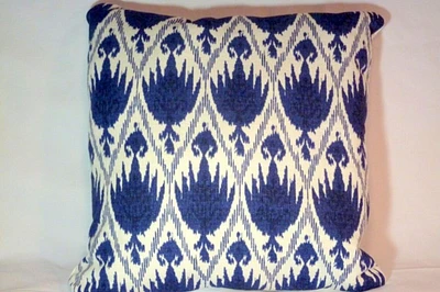 Ikat pillow cover, Navy Blue and White Designer fabric