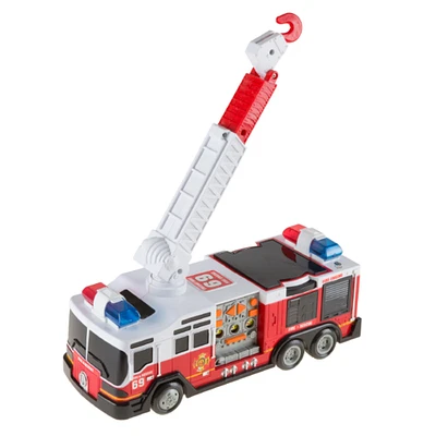 Hey! Play! Toy Fire Truck with Ladder Battery Powered Bump and Go Lights Siren 3 AA for Toddlers Kids