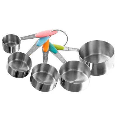 Classic Cuisine Stainless Steel Measuring Cups Set of 5 on Ring Space Saving Stacks Inside Cups and Metric Measurements