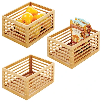 mDesign Bamboo Slotted Storage Cabinet Shelf Organizer Bin