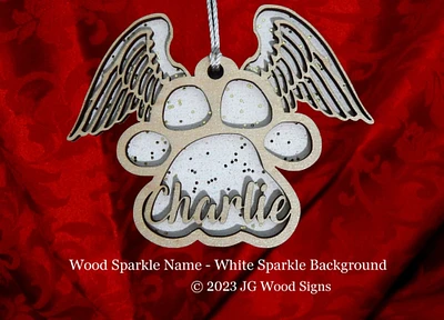 Dog Name Angel Wing Christmas Ornament Gift Layered Wood JGWoodSigns Ornament Charlie-B7