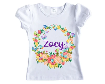 Butterfly Circle Personalized Girls Shirt - Short Sleeves