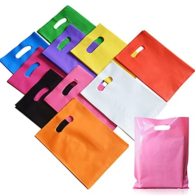 VieFantaisie Plastic Party Favor Bags Small Gift Bags, 100 PCS 6" x 8" Goodie Bags for Kids, Rainbow Party Gift Bags Bulk with Handle for Kids Birthday Party, Easter, Christmas, Halloween, 10 Colors