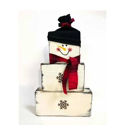 Snowman Block Set of 3 Rustic Winter Decor Stacking