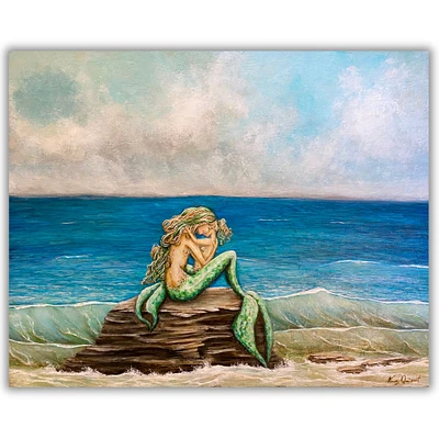 Blonde mother and daughter mermaids art print