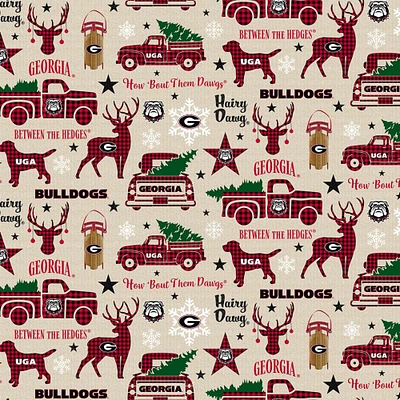 Sykel Enterprises-University of Georgia Cotton Fabric-Georgia Bulldogs Christmas Cotton Quilting Fabric